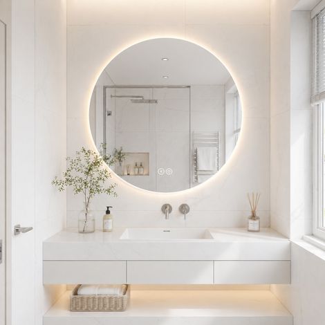 Miroir rond LED salle de bain 80 cm, éclairage rétroéclairé antibuée, 3 teintes réglables en continu, mémoire tactile, verre argenté extra-clair 5 mm sans cuivre. (1/5)