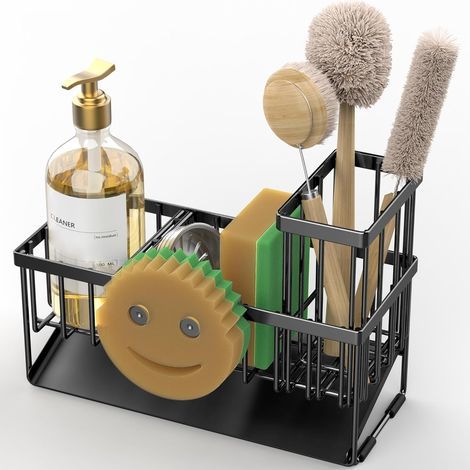 Soporte alto para esponjas con portacepillos de dientes, negro. (1/4)
