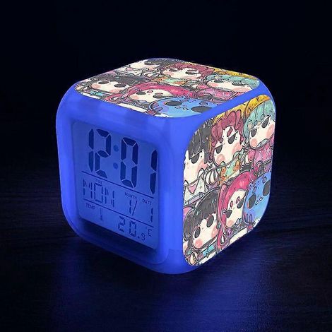 Réveil à motif dessin animé avec veilleuse LED, affichage numérique couleur de la température, du calendrier et du jour de la semaine, idéal pour décorer une chambre de fille. 35,5 cm (14 pouces), fon (1/5)