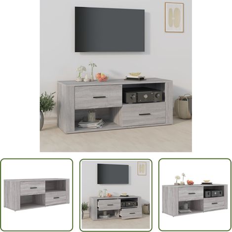 The Living Store TV-Schrank Grau Sonoma 100x35x40 cm Holzwerkstoff - TV Schrank - Holzwerkstoff Möbel - Grau Sonoma - Wohnwand - Media Schrank (1/5)