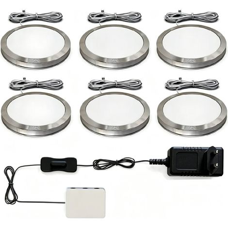 6 spots sous meubles, LED intégré, 170Lm/spot, spot en saillie encastrable cuisine vitrine placard exposition, 3000 Kelvin, ultra-plat 9,5mm (1/5)