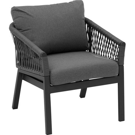 Hesperide – Fauteuil de jardin Oriengo en aluminium traité époxy – Dossier à cordages – Coussins déperlants et déhoussables – Confort optimal
