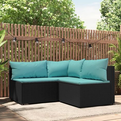 Salon de jardin 3 pcs,Mobilier de terrasse,Table et Chaise pour Relax avec coussins Noir Résine tressée -YZ293532 (1/5)