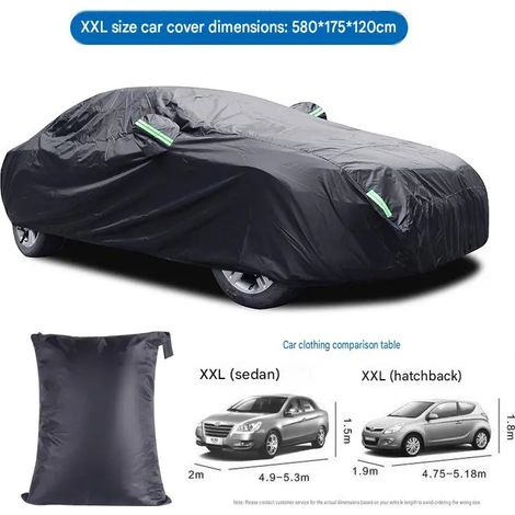 Housse de voiture, noire 190T, tissu argenté, protection contre la poussière, la pluie et le soleil, housse de protection pour voiture (taille XXL) (1/5)