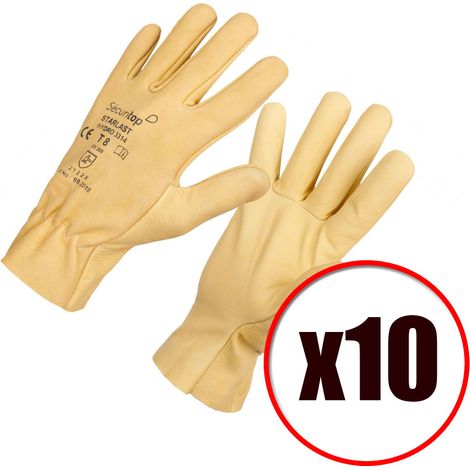 Lot de 10 paires de gants de travail hydrofuge cuir bovin Starlast EN388 EN420 Taille - Taille 7 (1/4)