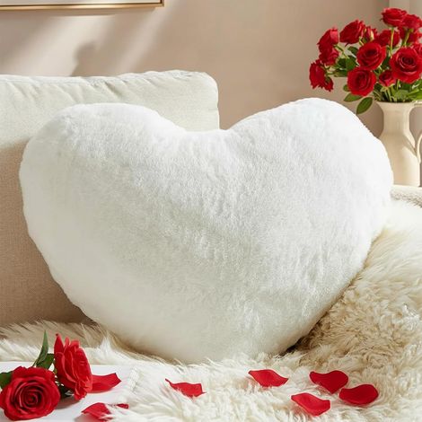 1 Coussin Coeur, Tissu Imitation Lapin Doux, Rempli Coton PP, Decoration Chambre Enfant Ado (1/5)