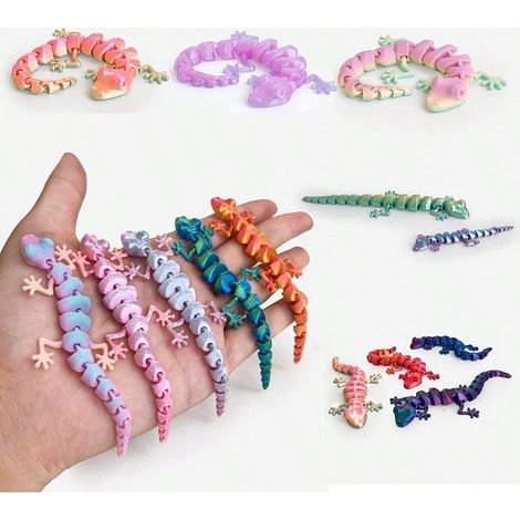 6 geckos miniatures connectables imprimés en 3D, décorations de bureau mignonnes, couleur dégradée aléatoire — Idéaux pour collection, décoration de fête ou cadeau, parfait pour la Saint-Valentin. (1/4)