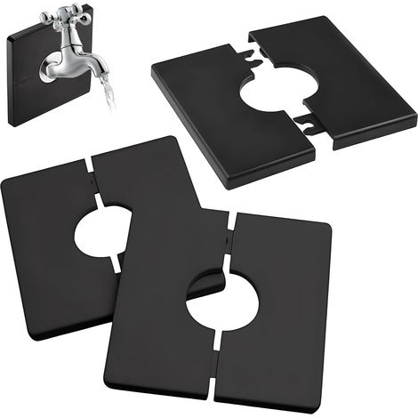 3 Pièces - Cache Tuyau - Rosace Mitigeur - Plastique ABS Adhésif Carré Pour Tuyau 28 MM Salle De Bain Cuisine Noir 6x6 CM (1/5)