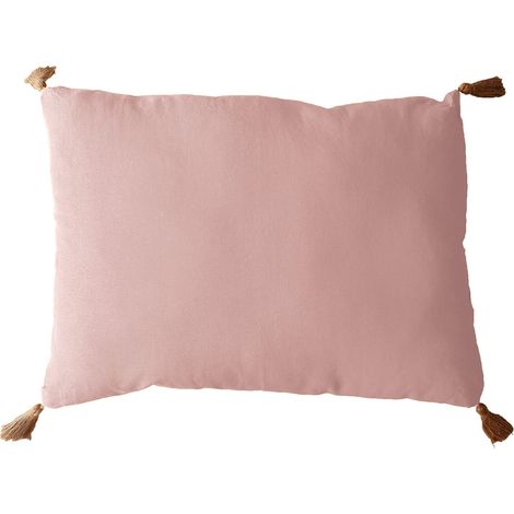 Coussin Vieux Rose avec 4 Pompons Jute - Rectangulaire 50x70 cm - 100% Coton - Oreiller décoratif - Collection - (1/5)