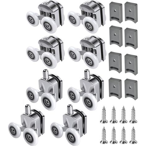 Roulettes Pour Porte De Douche - 23 mm - Bloc Anti-collision - Gauche Droite - Lot De 8 Pièces