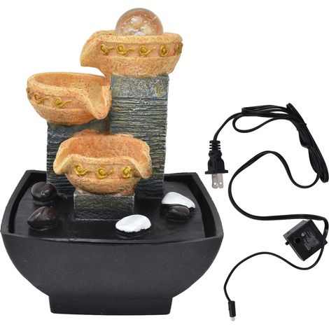 Fontaine de table avec lumière chaude, pompe à eau réglable silencieuse, cascade intérieure en résine, décoration pour maison, prise US 110V (1/5)