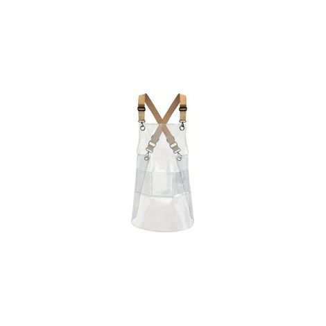 Tablier imperméable avec poches plaquées, tablier de travail, résistant à l'huile, tablier de barbier unisexe en TPU, pour cuisine, salon de coiffure, barbier, barista, articles domestiques, 1pc marro (1/4)