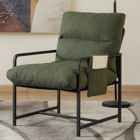Loungesessel mit Armlehnen, Polstersessel mit Metallrahmen, Grün, Seitentasche (1/5)