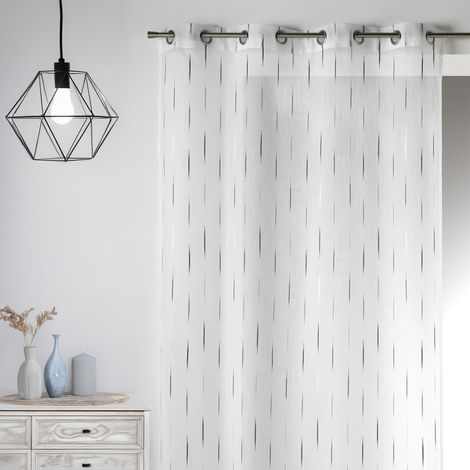 Voilage en Etamine Jacquard "Traits Fins" Gris clair 140x260 cm