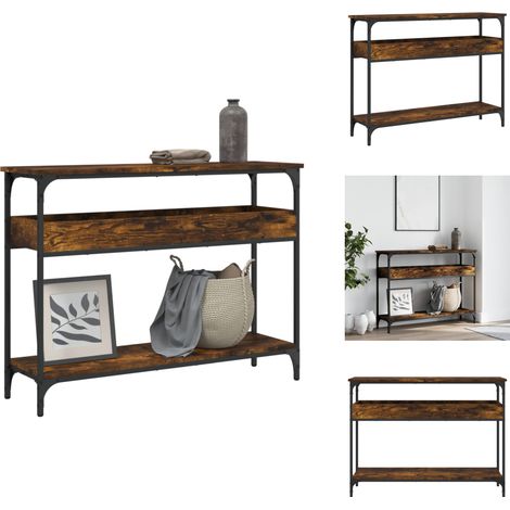 Table console avec étagère chêne fumé 100x29x75 cm - Table Basse - Table D'appoint - Meuble D'entrée - Table Console - Table Industrielle (1/5)