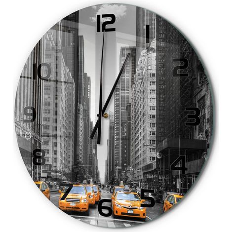 Horloge Murale Ronde Verre Trempé Design Épuré Silencieuse pour Intérieur Taxis de New York fi 60 cm (1/5)