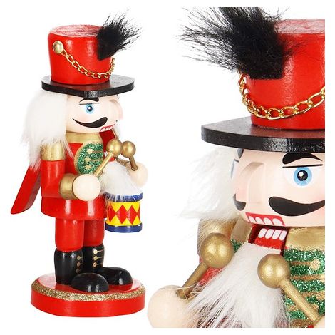 Nussknacker 15,5 cm mit Trommel, bunter Holzsoldat, Weihnachtsfigur
