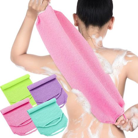 Ensemble de 4 serviettes de bain - serviettes de bain - drap de bain - serviette de bain exfoliante - serviette de bain extensible avec cordon de serrage - 45 x 20 cm - Vert gazon/violet/rose/vert (1/5)