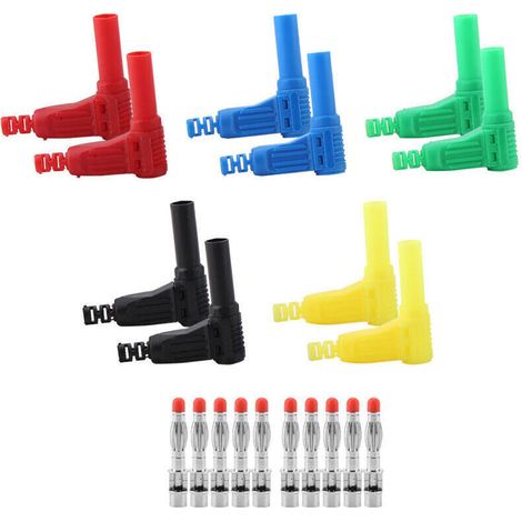 Lot de 10 fiches bananes P3014 de 4 mm, protection de sécurité, connecteur de câble à angle droit (1/4)