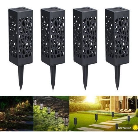 Borne solaire de jardin - 4pcs - Noir - Plastique - Résine - 6500K - 1W (1/4)