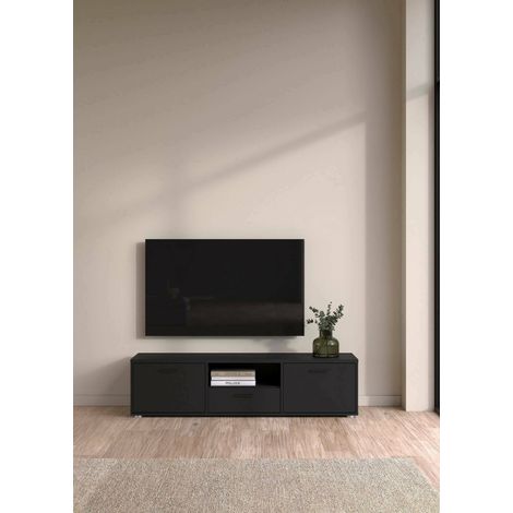 Dmora - Mueble de televisión Charo, Aparador de salón, Mueble bajo para TV, Base de pared equipada, 147x40 h38 cm, Negro (1/5)