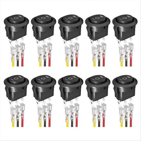 Lot de 10 interrupteurs à bascule circulaires KCD1 12 V, 3 broches, 3 positions (ON/OFF/ON). (1/5)