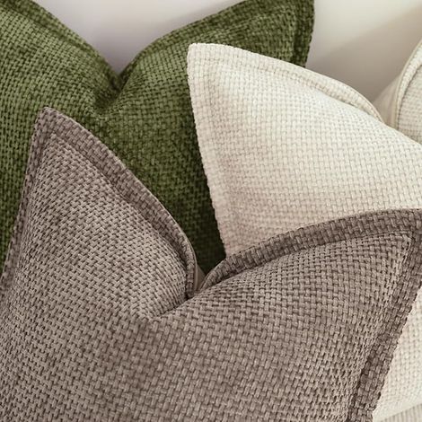 Housse de Coussin 50x50 CM à Bordure, Coussin Beig Chenille Taie Oreiller Douces pour Canapé, Lit et Salon, Decoratif (1/2)