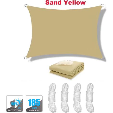 (Jaune sable, 200x200cm) Voile d'ombrage imperméable, protection UV à 95%, haute densité, respirante, convient aux patios, piscines, etc. (1/4)