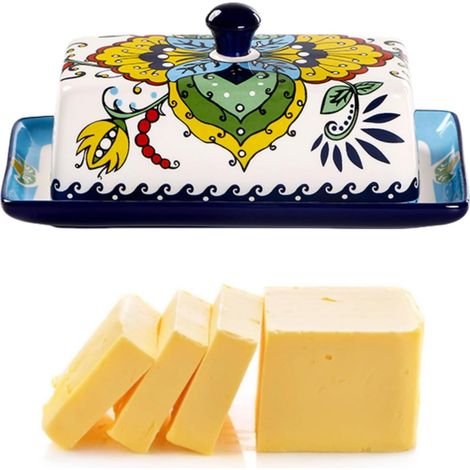 Beurrier en céramique avec couvercle, assiette à dessert et boîte à fromage (1/5)