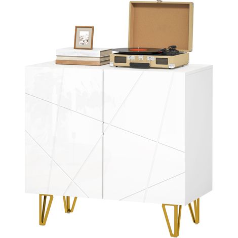 Armoire d'entrée compacte 2 portes étagères réglables cuisine salon blanc brillant 80x40x75 cm
