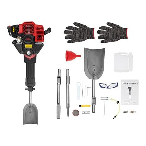 Marteau de démolition à essence 52 CC 1900 W 55J - Débroussailleuse à 2 temps avec pelle d'arbre + hache pointue + hachette plate + entonnoir + gants + lunettes de protection + réservoir de 1,3 l (1/5)