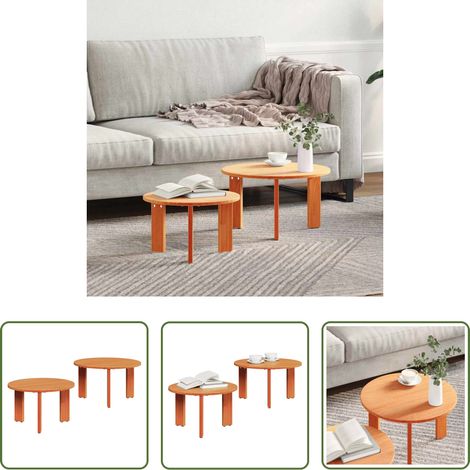 Bois de pin - Table basse 2 pcs Brun cire Bois de pin massif (1/5)