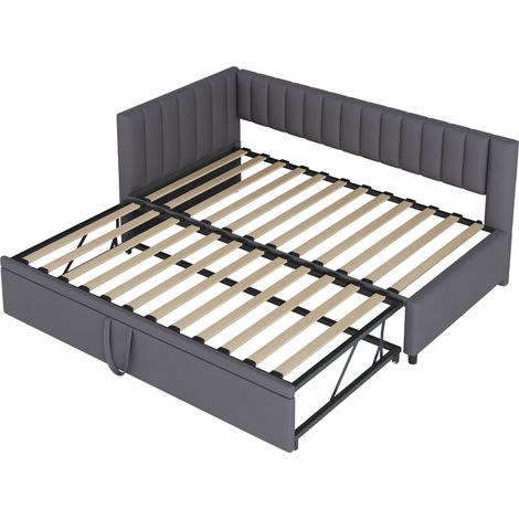 Canapé-lit d’angle L en velours 180 cm, lit gigogne extensible, solution gain de place petit espace (1/5)