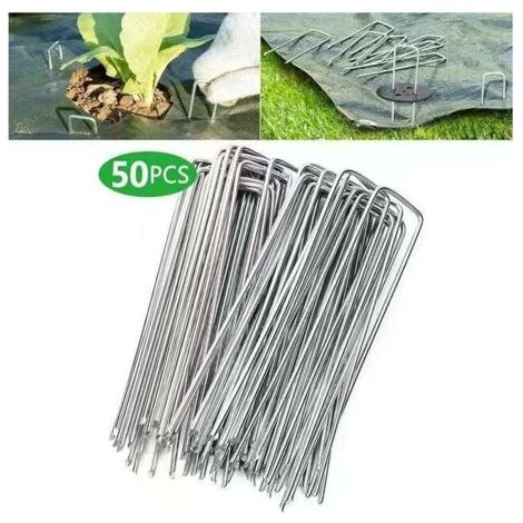 Lot de 50 piquets de fixation en acier galvanisé pour bâche anti-mauvaises herbes - 200x40mm - Ø2,5mm-Autres (1/5)