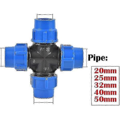 KLVGTIFS PU - Raccord en croix pour tuyau d'arrosage en PVC/PE de 20/25/32/40/50 mm, compatible avec les systèmes d'irrigation de jardin. (1/5)