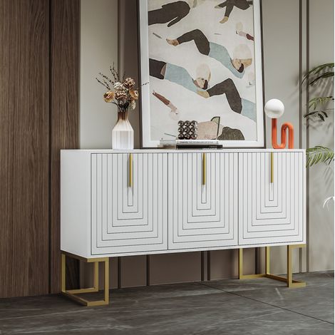 meuble rangement buffet 3 portes moderne blanc MDF grand OKMYHOME (1/5)