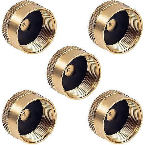Lot de 5 bouchons de recharge en laiton massif pour bouteilles de propane de 450 g (1 lb), bouchons étanches et protecteurs pour réchauds de camping. (1/5)