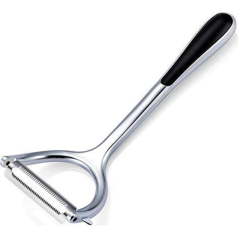 pelador de patatas -Un pelador de frutas multifuncional resistente, afilado y duradero con cuchillas giratorias de acero inoxidable y un mango antideslizante, utilizado para pelar papas, zanahorias y  (1/5)