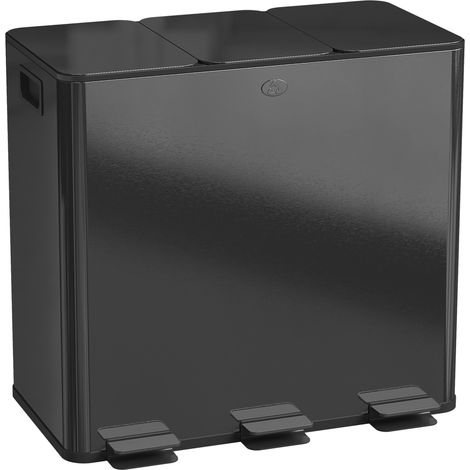 Poubelle de cuisine - HOMCOM - 3 compartiments de 20L - seaux intérieurs amovibles - acier inoxydable - 61,9x36,6x56,7cm - noir