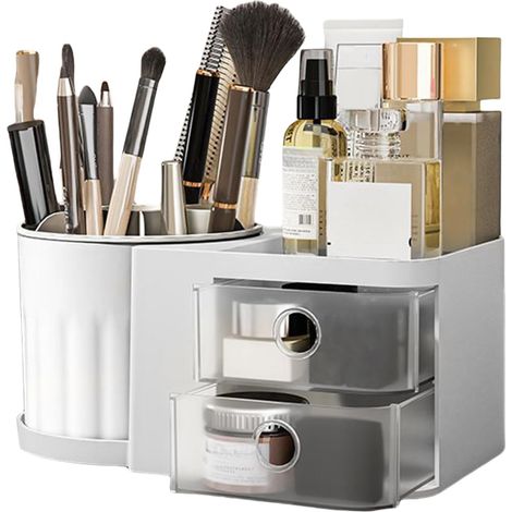 Organisateur de Maquillage pour Bureau - Organisateur De Maquillage Rotatif Avec Plateau Tournant - Grande Boîte Organisatrice pour Crayon à Sourcils, Fard à Paupières et Rouge à Lèvres (1/5)