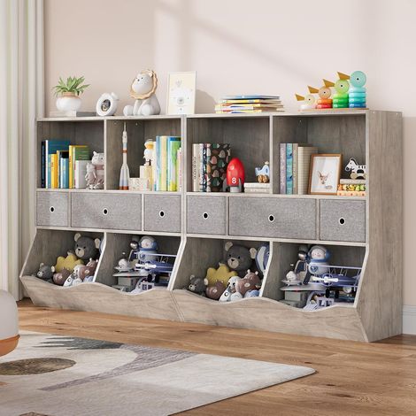Lot de 2 bibliothèques rangement enfant 7 compartiments 3 tiroirs 2 étagères ouvertes chambre enfant (1/5)