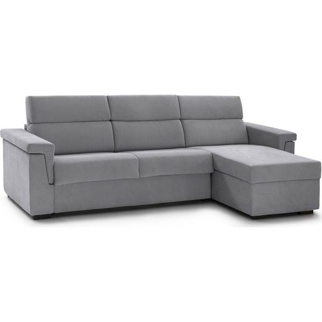 Sofá cama con chaise longue, desenfundable, con almacenaje, hecho en Italia, impermeable y multifunción, 285x160 cm gris
