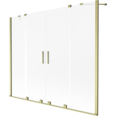 Mexen Velar Duo Duschabtrennung, 2-flügelig, verschiebbar, 200 x 150 cm, satiniert, gebürstet gold - 896-200-000-32-55 (1/2)