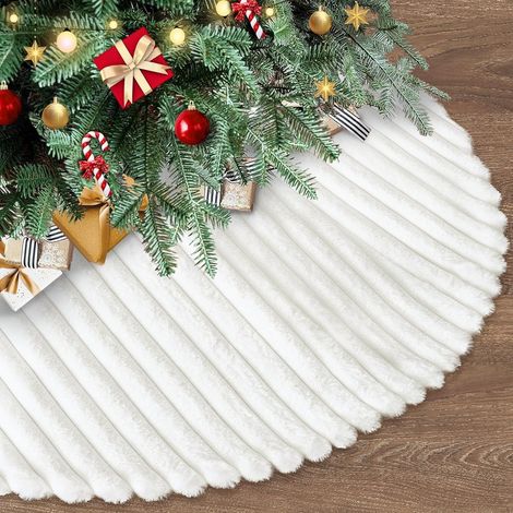 Jupe de Sapin de Noël Ronde en Fausse Fourrure Blanche - Décoration pour Noël, Nouvel An, Fête à la Maison (Blanc, 121,9 cm) (1/4)