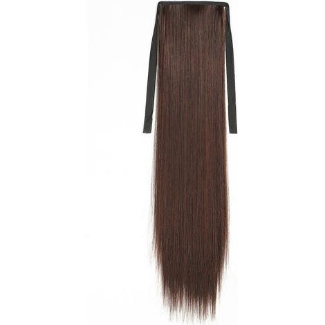 Extension queue de cheval à clip ultra longue, lisse et soyeuse, cheveux synthétiques, 56 cm (22 pouces).