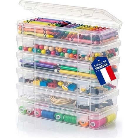 Set mit 6 Aufbewahrungsboxen, transparenter Kunststoff, 1,5 l, Clipverschluss, stapelbar, für Lego und Schrauben (1/5)