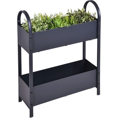 Metall Etagen Hochbeet anthrazit pulverbeschichtet - 60 x 22 cm - Frühbeet aus Eisen dunkelgrau mit 2 Pflanzkästen