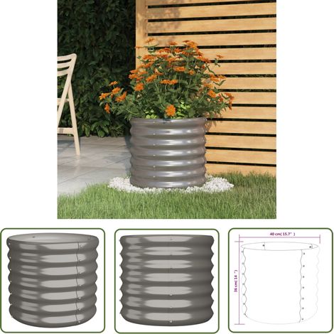 The Living Store Jardinière de jardin Acier enduit de poudre 40x40x36 cm Gris - Jardinière - Pots De Fleurs - Décoration Extérieur - Balcon - Patio (1/4)