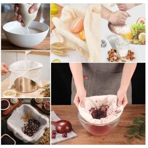 Etamine Alimentaire - Tissu Mousseline Coton Non Blanchi - Pour Filtre Cuisine et Cuisson - Lot de 5 Pièces (1/4)