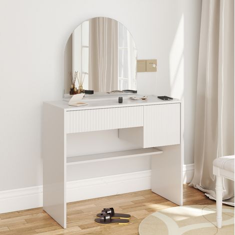Coiffeuse en MDF blanc avec miroir et 2 tiroirs (1/5)